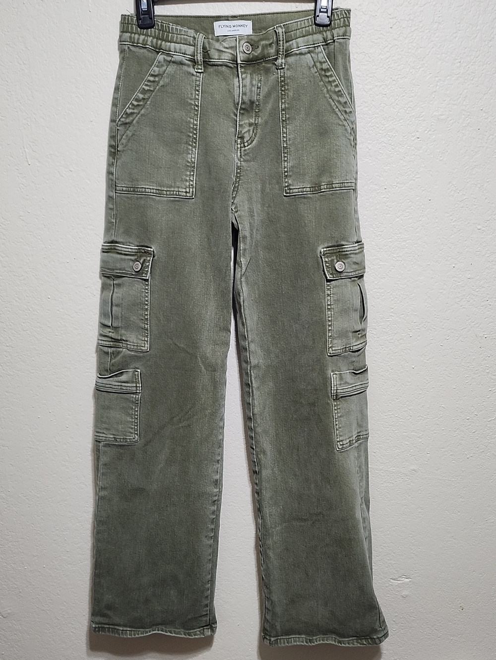 Flying Monkey High Rise Olive Green Utility Cargo Jeans Sz 27 (EUC) Gorpcore